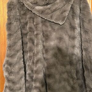 Dennis Basso Charcoal Faux Fur Poncho
